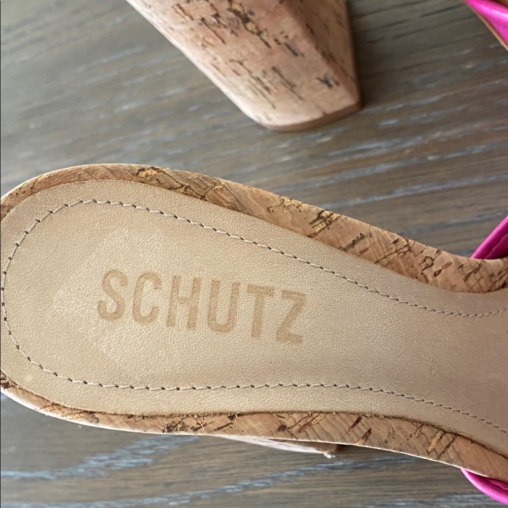 SCHUTZ Pink Cork Block Heel Slide Sandals - Picture 2 of 7